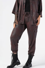 Plus Size Leather Pants With Rubber Detail Pockets 220450063