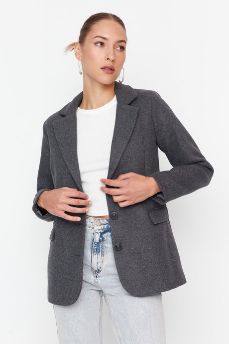 Grey Belted Regular Lined Woven Blazer Jacket Twoaw23ce00024