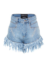 X Sagaza Studio Blue Stone Printed Denim Shorts Tclss23sr00000