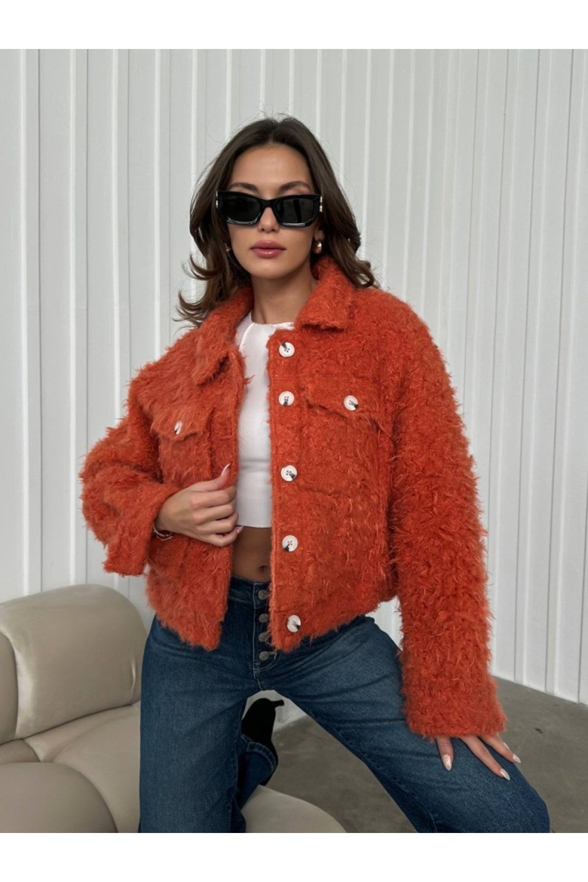 Orange Furry Short Jacket Tyc1fgcu1n170348830459299