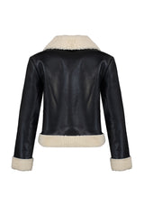 Black Suede Plush Detailed Biker Jacket Coat Coat Twoaw23mo00351