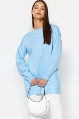 Ice Blue Pearl Detailed Knitwear Sweater Tctaw24ak00143