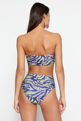 Green Animal Print Strapless High Waist Bikini Set Tbess22bt0018