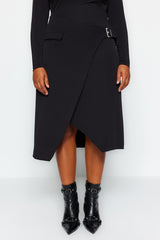 Black Flat Tire Finike Woven Plus Size Skirt Tbbaw24az00015