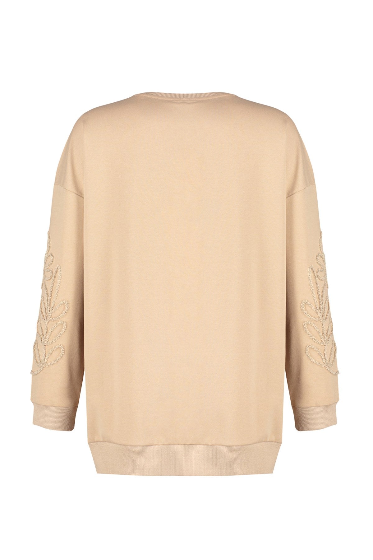 Camel Casual Cut Sleeves Embroidered Knitted Sweatshirt Tctaw24tw00009