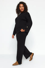 Black Straight Collar Plain Single Plate Plus Size Bottom-top Suit Tbbaw24cp00015