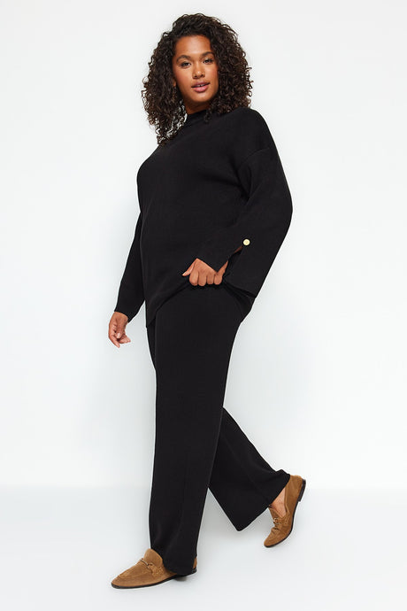 Black Straight Collar Plain Single Plate Plus Size Bottom-top Suit Tbbaw24cp00015