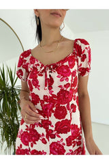 Red Collar Lace Rose Pattern Dress Tyc00838023420