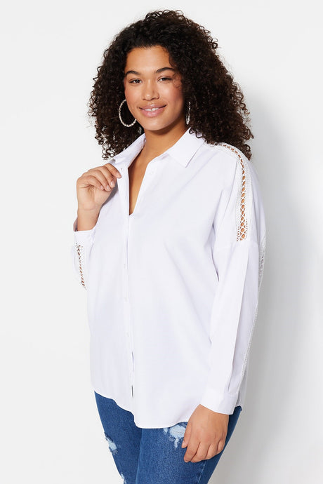 White Shoulders Stripe Detailed Oversized Woven Shirt Tbbss23ax00002