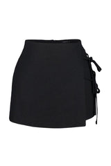 Black Woven Tie Shorts Skirt Tbess23sr00042