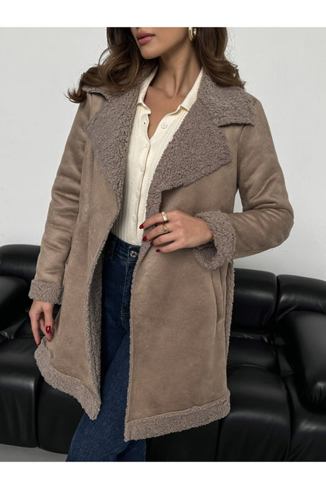 Suede Coat With Mink Fur 20097