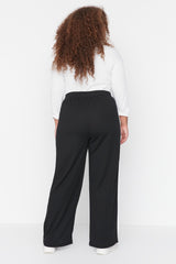 Black Waist Elastic Stripe Detailed Wide Leg Knitted Pants Tbbaw23ar00018