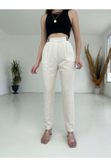 Elastic Linen Pants With Stone Back 50827