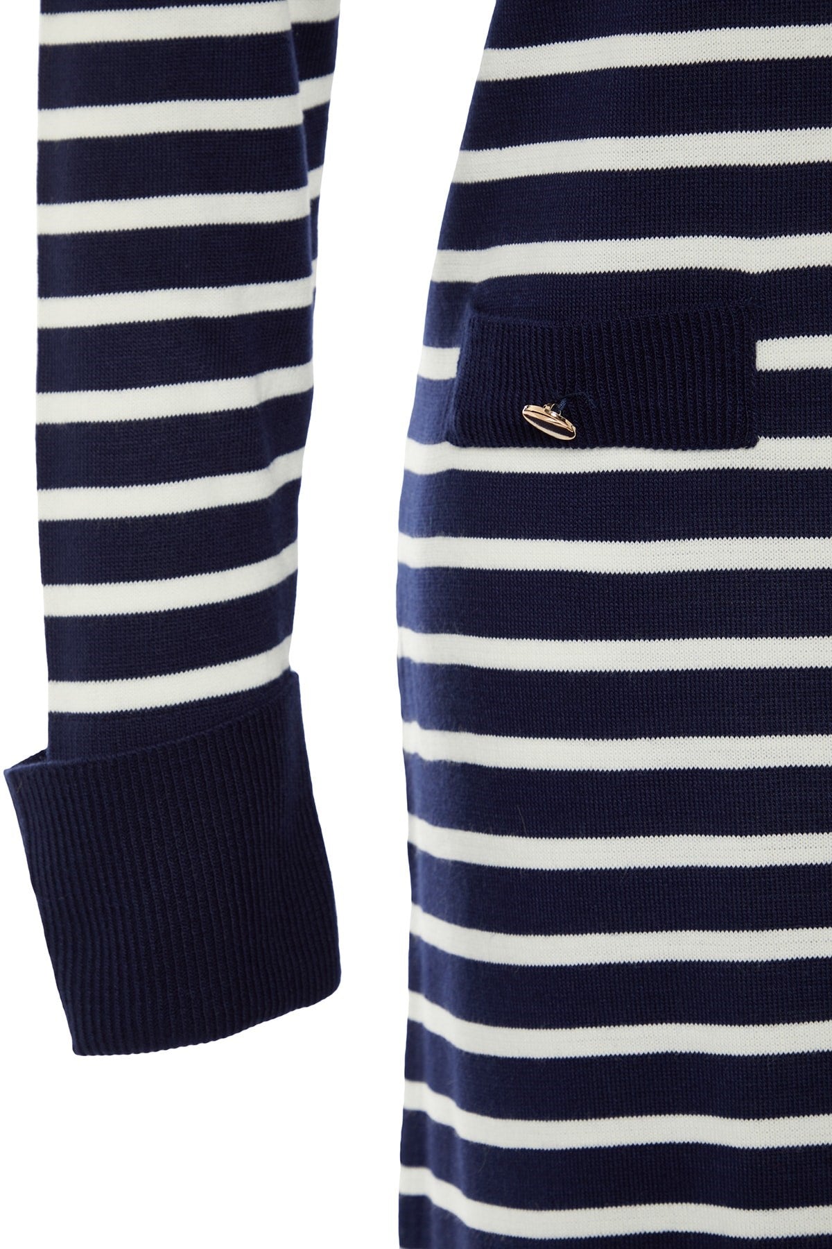 Navy Blue Striped Blouse Collar Knitwear Dress Tctaw23eb00012