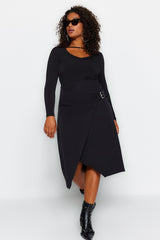 Black Flat Tire Finike Woven Plus Size Skirt Tbbaw24az00015