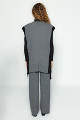 Anthracite Color Block Slit Detailed Vest-pants Knitwear Bottom-top Suit Tctaw24us00087