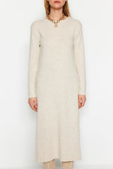 Beige Plain Knitwear Dress Tctaw24eb00131