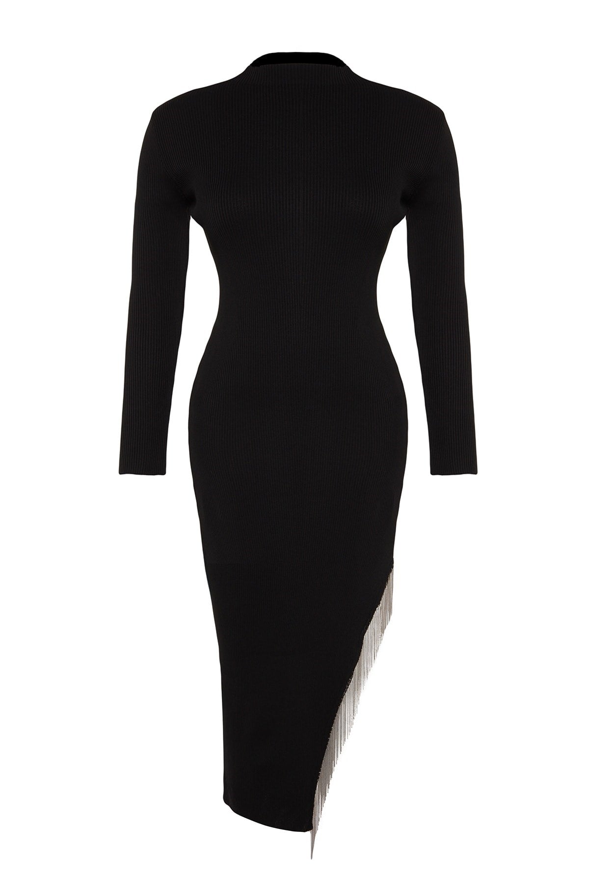 Black Accessory Detailed Asymmetric Cut Knitwear Dress Tbbaw24ah00006