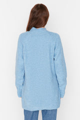 Light Blue Solid Collar Buttoned Knitwear Sweater Tctaw23ak00011