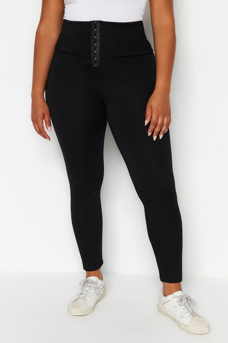 Black Corset Look High Waist Interlock Knitted Leggings Tbbss23bv00008