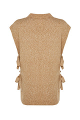 Beige Side Drawstring Detailed Knitwear Sweater Tctaw24uv00023