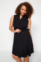 Black Plain Double Breasted Woven Dress Tbbss23ah00254