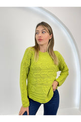 Green Hair Braided Knit Sweater 24099