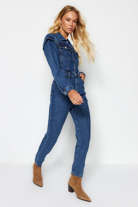 Limited Edition Indigo Stitching Detailed Denim Jumpsuit Twoaw22tu0040