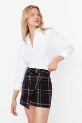 Black Checkered Mini Woven Skirt Twoaw23et00050