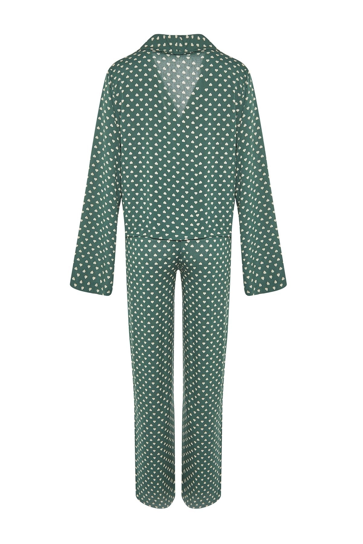 Powder Heart Pattern Drawstring Detailed Shirt-pants Woven Sleepwear Set Thmaw22pt0300