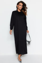 Black Deagje Collar Lace Detailed Maxi Knitted Dress Tctss22eb0132