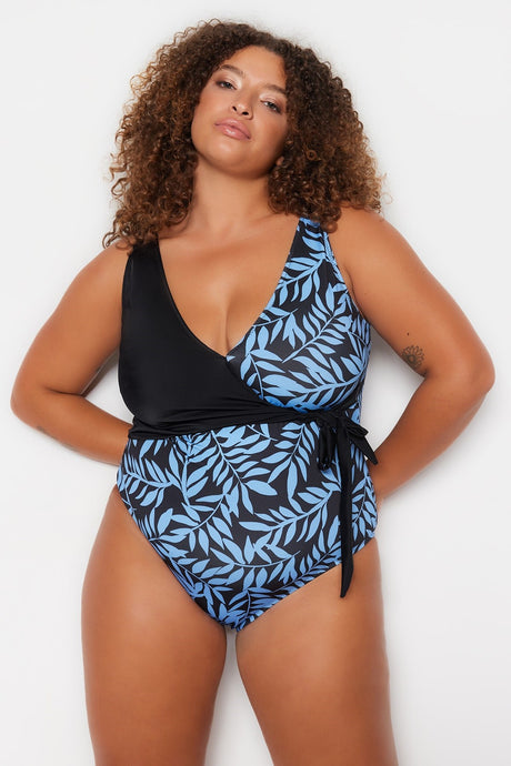 Multicolor Tropical Pattern Double Breasted Swimsuit Tbbss23am00020