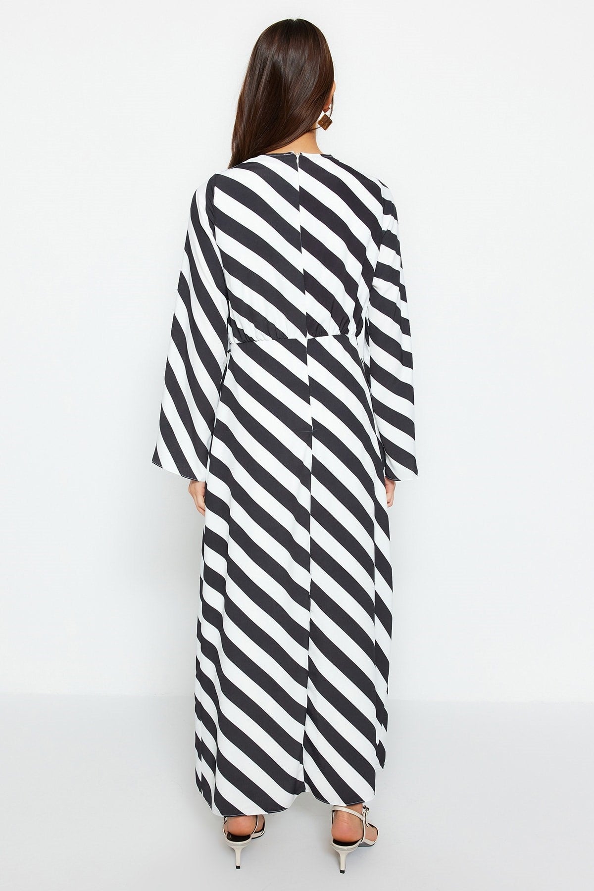 Black Striped Degaje Neckline Woven Dress Tctss23eb00279