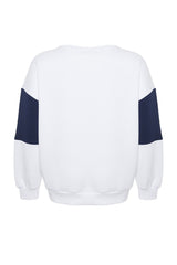 White Thick Inner Polar Embroidery Detailed Knitted Sweatshirt Tbbaw24ao00024