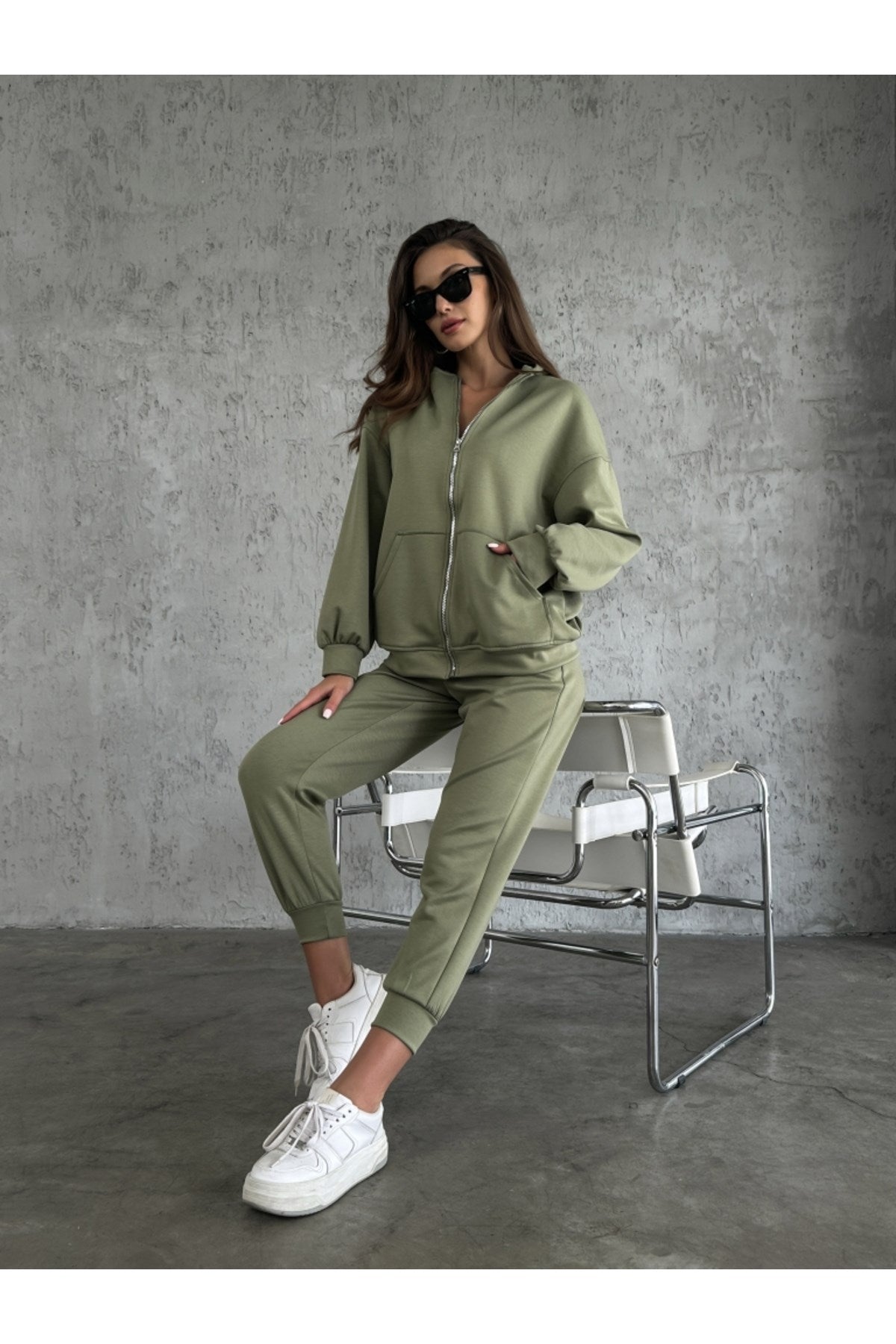 Khaki Zipper Double Suit 4024