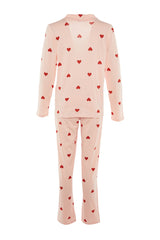 Pink Heart Printed Knitted Pajama Set Thmaw21pt0548