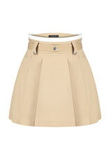 Beige Double Belt Detailed Pleated Mini Woven Skirt Twoaw24et00079