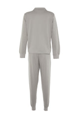 Grey Regular/regular Pattern Polo Neck Slim Knitted Tracksuit Twoaw23em00032