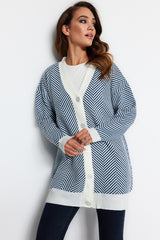 Blue Striped Knit Cardigan Tctaw23hi00070