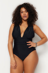 Black Deep V Back Cross Swimsuit Tbbss23am00000