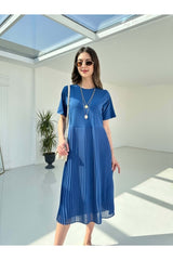 Indigo Pleated Dress 23ss-1182