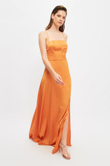 Cinnamon Waistband/skater Lined Woven Satin Long Night Evening Dress Tprss21ae0309