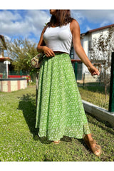 Flared Skirt With Green Waist 1207-green