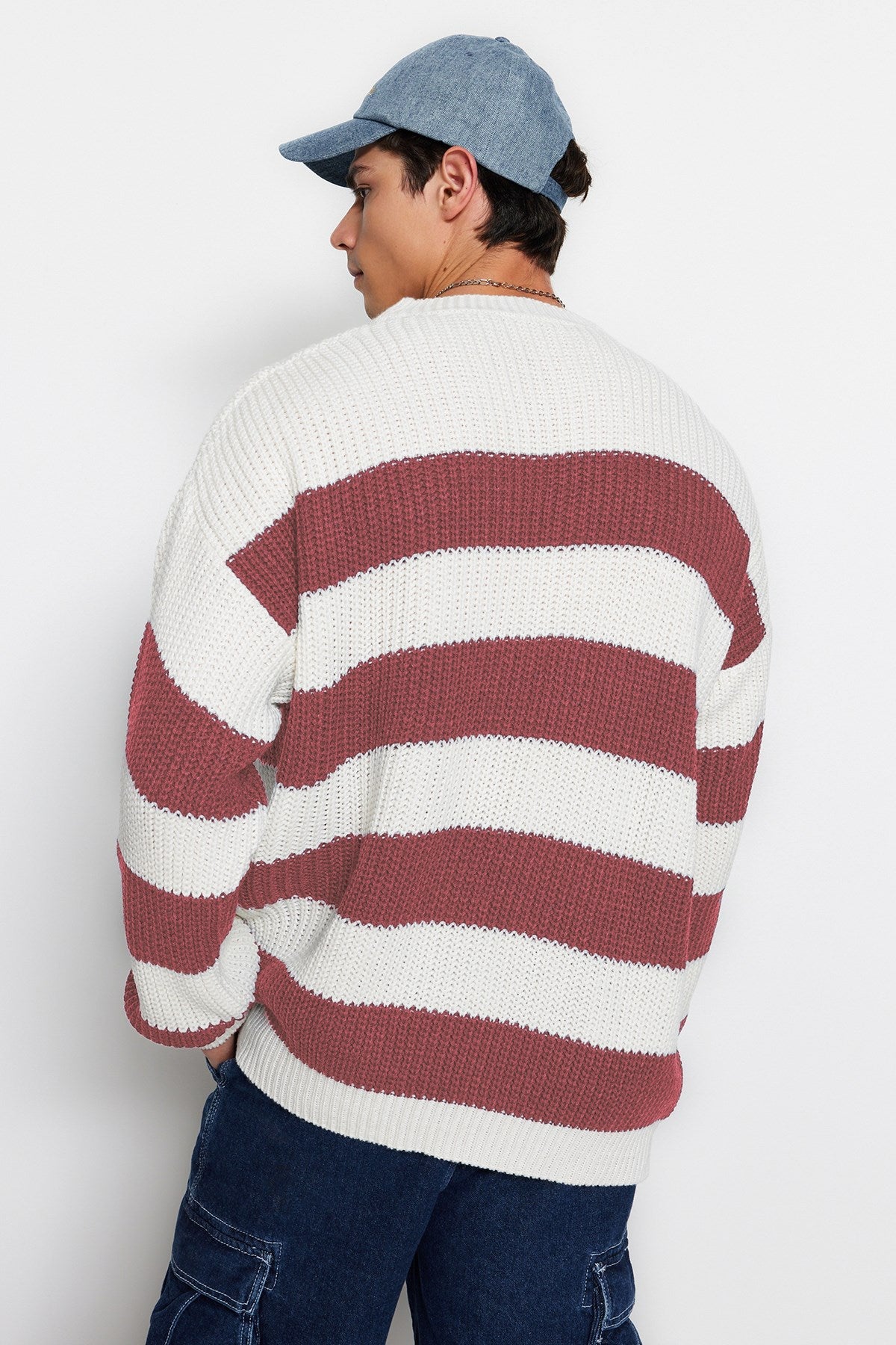 Camel Mens Oversize Fit Wide Pattern Crew Neck Striped Knitwear Sweater Tmnaw23kz00106