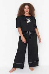 Black Printed Wide Cut Knitted Sleepwear Set Tbbaw23ai00040