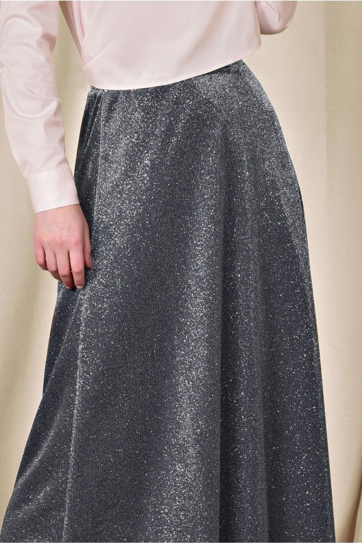 Women's Silver Waist Elastic Silvery Skirt 6348 20yetktr6348