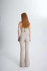 Front Slit Striped High Waist Algo Pants Beige Hlfw24-00012