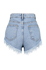 Blue Mini Denim Tasseled 100% Cotton Shorts & Bermuda Tbess23sr00029