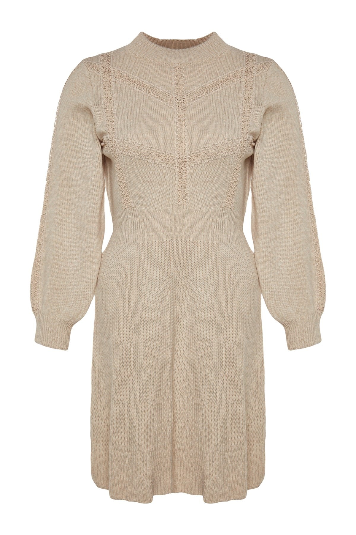 Beige Knit Detailed Knitwear Dress Tbbaw24ah00018