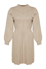 Beige Knit Detailed Knitwear Dress Tbbaw24ah00018